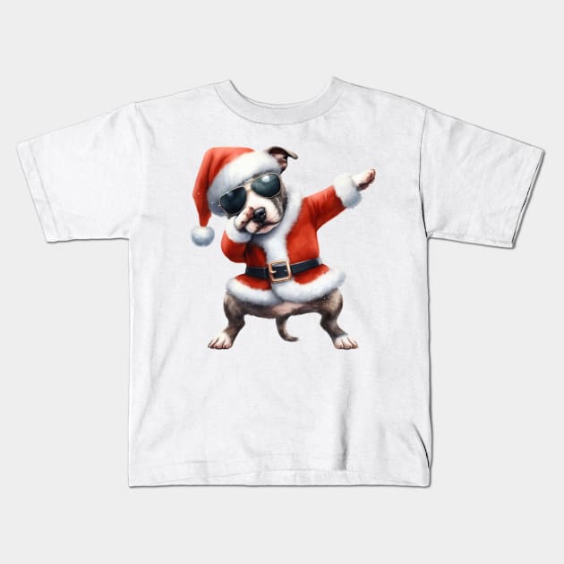 Christmas Staffordshire Bull Terrier Dog Dabbing Dance Kids T-Shirt by Chromatic Fusion Studio